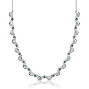 Italo Bezel Set Half Moon White & Emerald Sapphire Necklace For Women