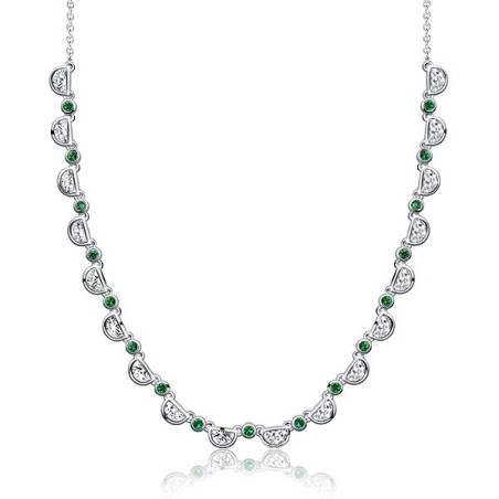 Italo Bezel Set Half Moon White & Emerald Sapphire Necklace For Women