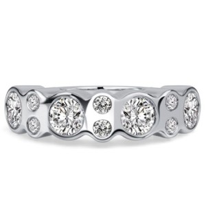 Italo Bezel Bubble Design Round Cut Half Eternity Band For Women Waterfall Ring