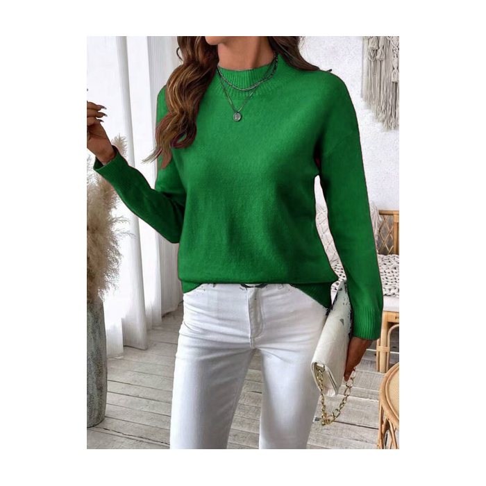 Women Plain Split Joint Winter Street Long Sleeve Mock Neck Sweater