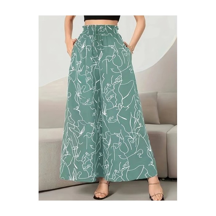 Women Geometric Long Elastic Waist Pants Casual Spring/Fall Trousers
