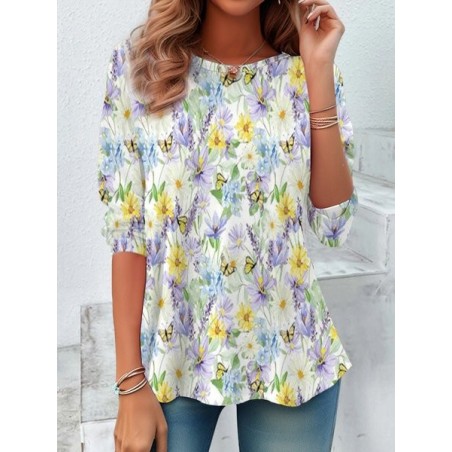 Women's Long Sleeve Tee T-shirt Spring/Fall Floral Jersey Crew Neck Daily Going Out Casual Top