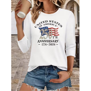 Women Text Letters Long Sleeve Tee T-shirt Crew Neck Printing Casual Graphic Tee Spring/Fall Top