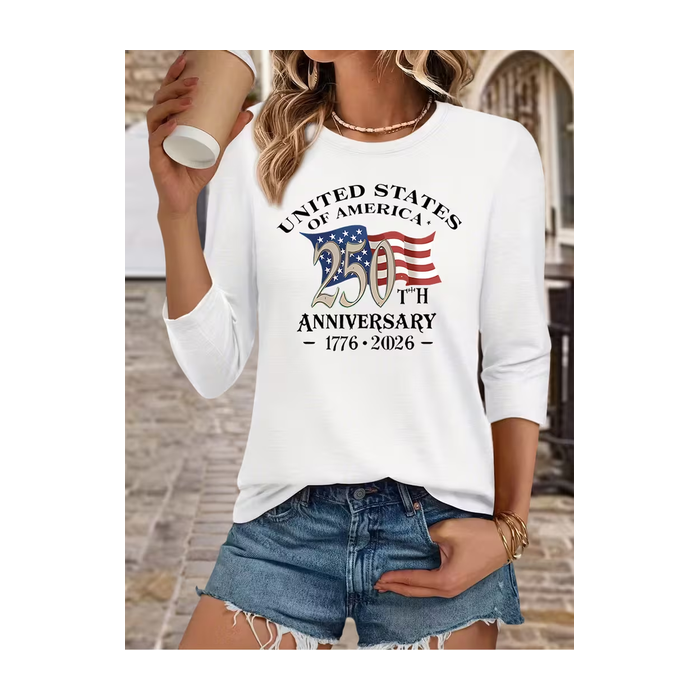 Women Text Letters Long Sleeve Tee T-shirt Crew Neck Printing Casual Graphic Tee Spring/Fall Top