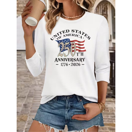 Women Text Letters Long Sleeve Tee T-shirt Crew Neck Printing Casual Graphic Tee Spring/Fall Top