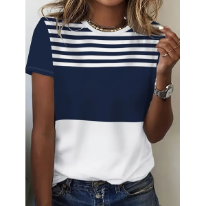 Women's Striped Short Sleeve Tee T-shirt Crew Neck Printing Casual Summer Graphic Tee Top