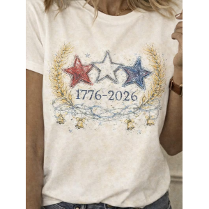 Women Star Short Sleeve Tee T-shirt Crew Neck Printing Casual Graphic Tee Summer Top