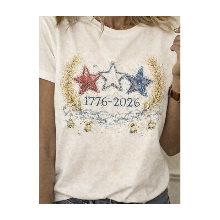 Women Star Short Sleeve Tee T-shirt Crew Neck Printing Casual Graphic Tee Summer Top