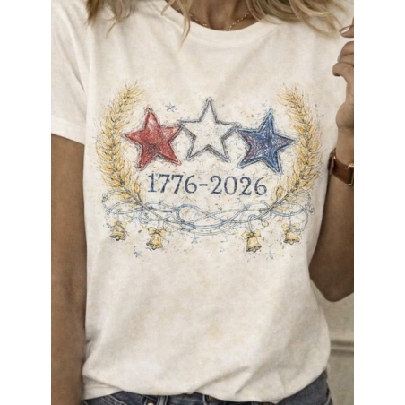 Women Star Short Sleeve Tee T-shirt Crew Neck Printing Casual Graphic Tee Summer Top