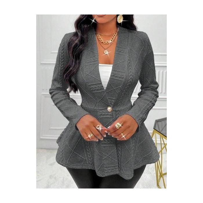 Women Spring/Fall Outerwear Vintage Jacquard Geometric Long Sleeve Half Open Collar Jacket