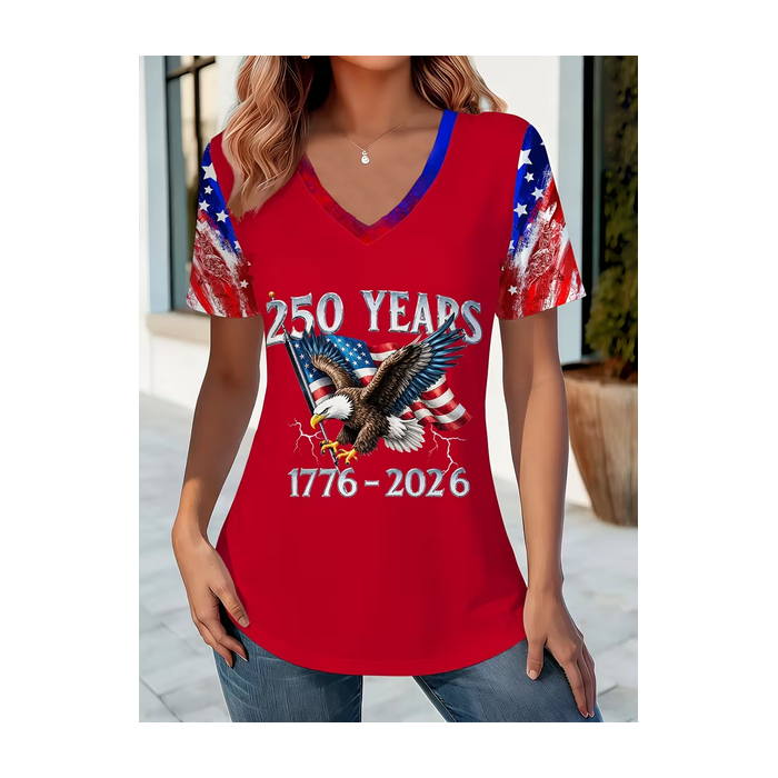 Women Text Letters Short Sleeve Tee T-shirt V Neck Casual Summer Top