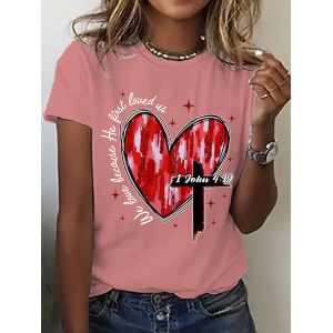 Women Text Letters Short Sleeve Tee T-shirt Crew Neck Casual Summer Top