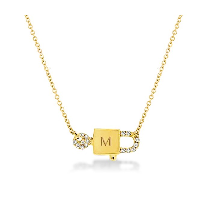 Lock & Key Pendant Initial Personalized Necklace For Women