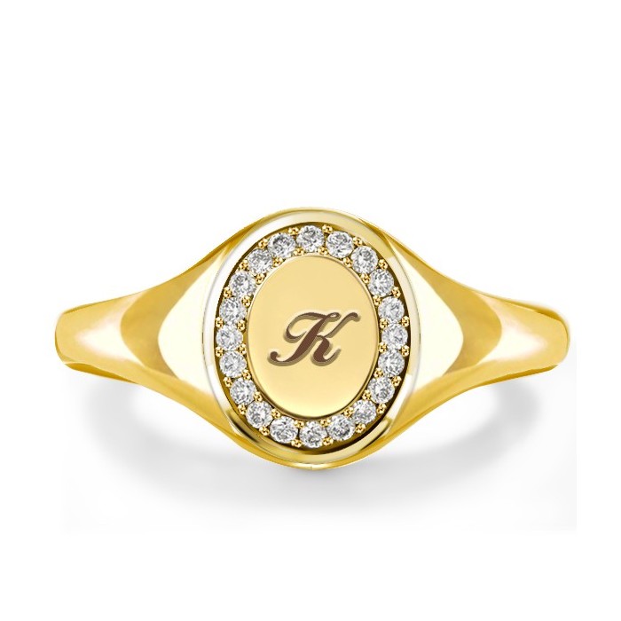 Initial Halo Personalized Signet Ring For Women Pinky Ring