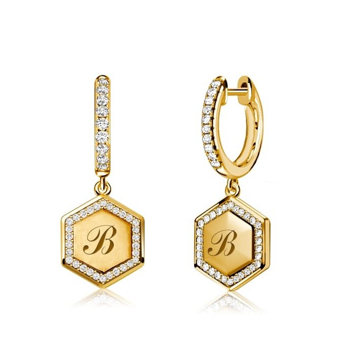 Italo Hexagon Initial Personalized Hoop Earrings Drop Earrings