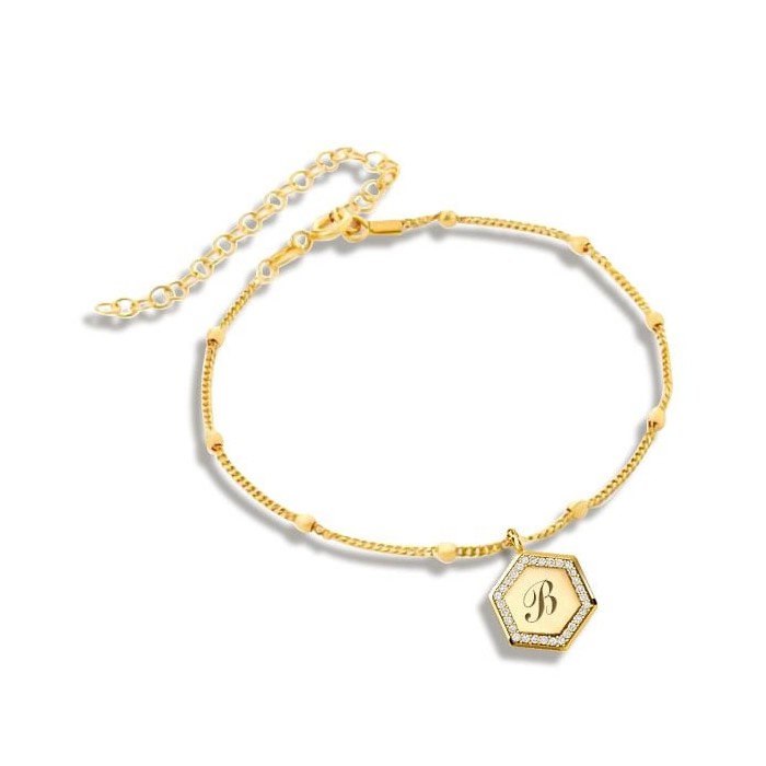Italo Hexagon Chain Bracelet Initial Personalized Chain Bracelet