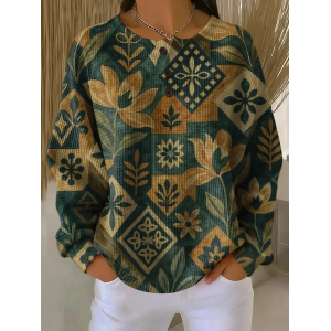 Women Floral Crew Neck Printing Casual Spring/Fall Long Sleeve Sweatshirt