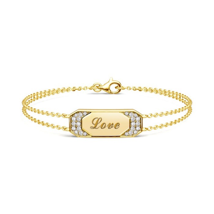 Italo Engraved ID Tag Initial Personalized Double Chain Bracelet For Women