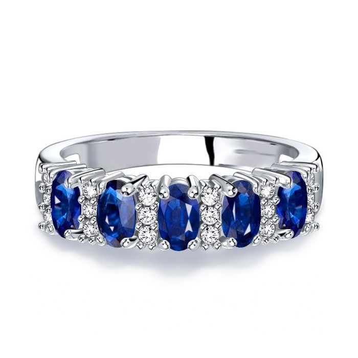 Italo Five Stone Blue Sapphire Oval Cut Half Eternity Band For Women