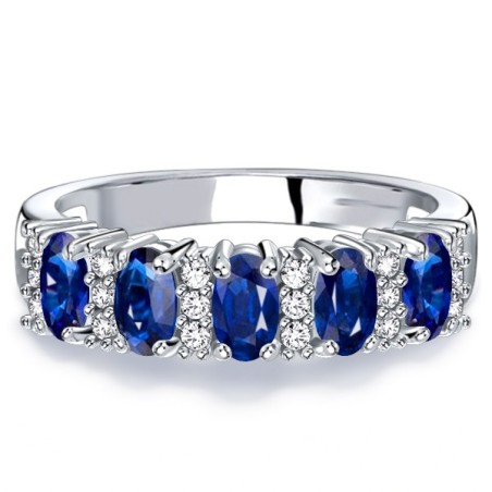 Italo Five Stone Blue Sapphire Oval Cut Half Eternity Band For Women