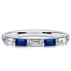 Italo Bar Setting Baguette Cut Blue & White Sapphire Half Eternity Band For Women