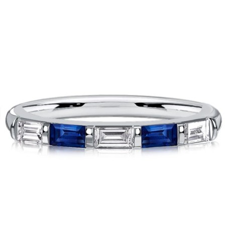Italo Bar Setting Baguette Cut Blue & White Sapphire Half Eternity Band For Women