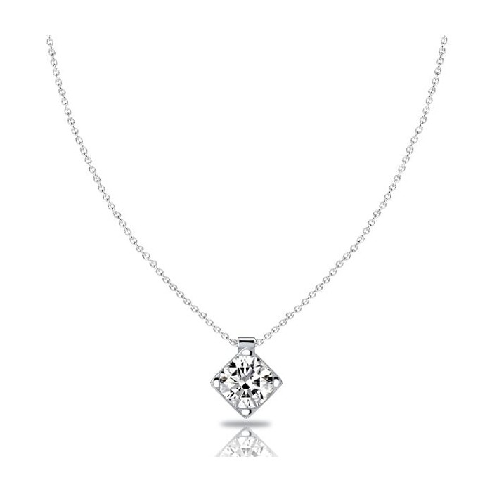 Italo White Sapphire Cushion Cut Solitaire Pendant Necklace For Women