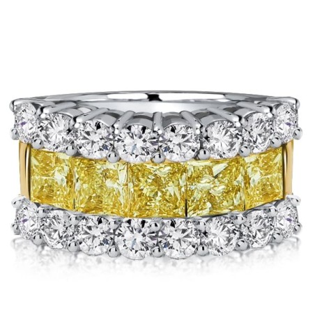 Italo Triple Row Two Tone Princess Cut Yellow Topaz Wedding Band For Women