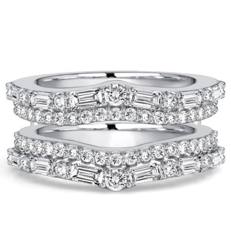 Italo Double Row Baguette & Round Cut Ring Guard Enhancer Wedding Band For Women