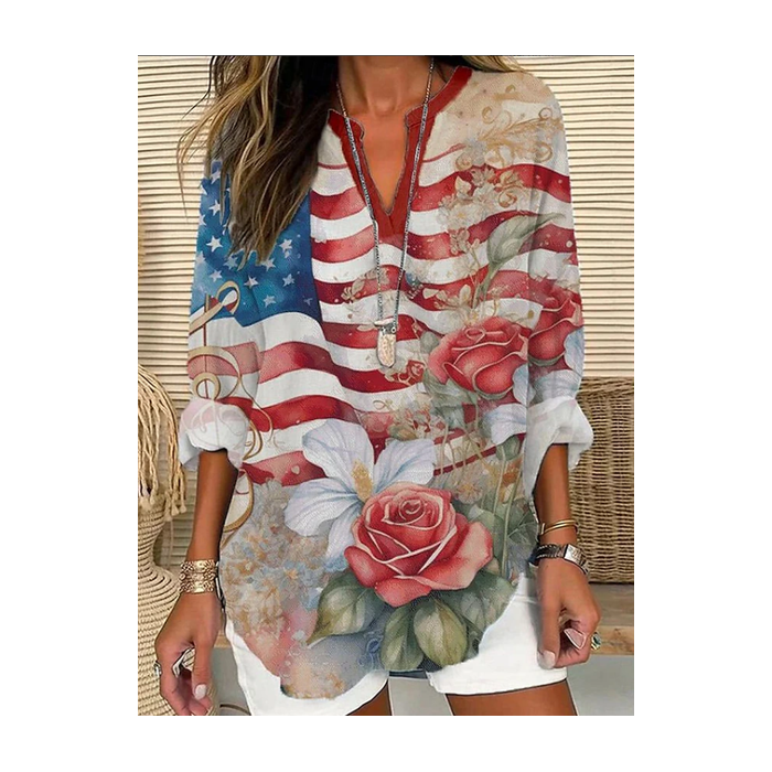 Women Floral V Neck Long Sleeve Blouse Printing Casual Daily Spring/Fall Top