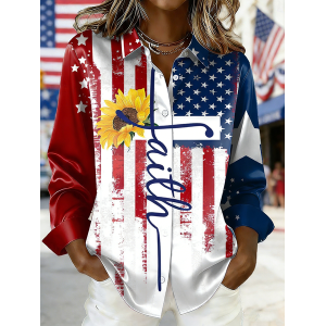 Women Gradient Pattern Long Sleeve Shirt Casual Holiday Spring/Fall Top