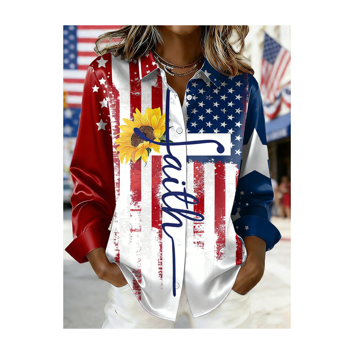 Women Gradient Pattern Long Sleeve Shirt Casual Holiday Spring/Fall Top