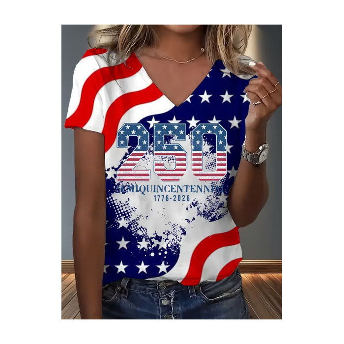 Women Text Letters Short Sleeve Tee T-shirt V Neck Printing Vintage Summer Top