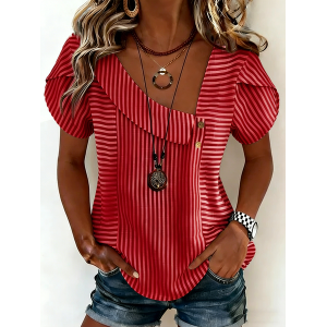 Women Striped Short Sleeve Tee T-shirt Casual Summer Top