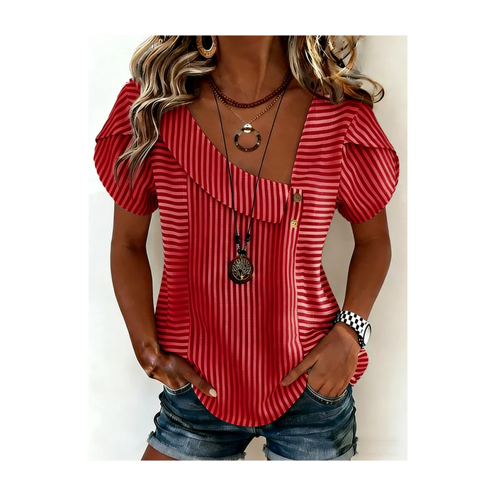 Women Striped Short Sleeve Tee T-shirt Casual Summer Top