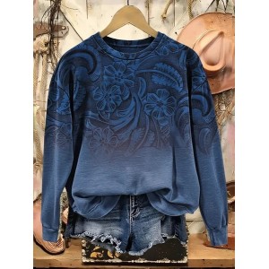 Women Floral Crew Neck Printing Casual Spring/Fall Long Sleeve Sweatshirt