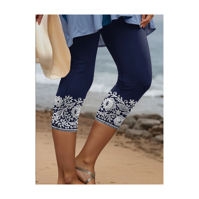 Women Floral Capris Elastic Waist Pants Casual Summer Trousers