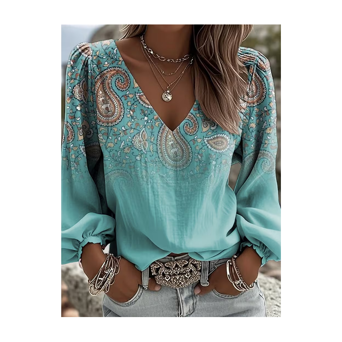 Women Floral V Neck Long Sleeve Blouse Printing Casual Daily Spring/Fall Top