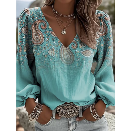 Women Floral V Neck Long Sleeve Blouse Printing Casual Daily Spring/Fall Top