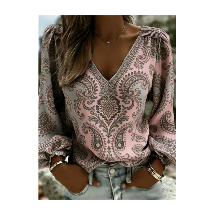 Women Paisley V Neck Long Sleeve Blouse Printing Casual Daily Spring/Fall Top