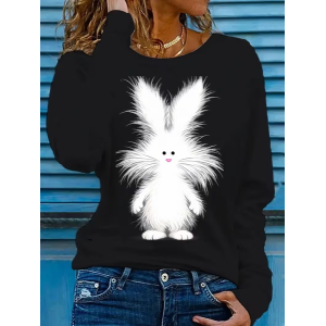 Women Easter (rabbit) Long Sleeve Tee T-shirt Crew Neck Printing Casual Graphic Tee Spring/Fall Top