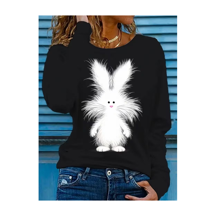 Women Easter (rabbit) Long Sleeve Tee T-shirt Crew Neck Printing Casual Graphic Tee Spring/Fall Top