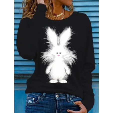 Women Easter (rabbit) Long Sleeve Tee T-shirt Crew Neck Printing Casual Graphic Tee Spring/Fall Top