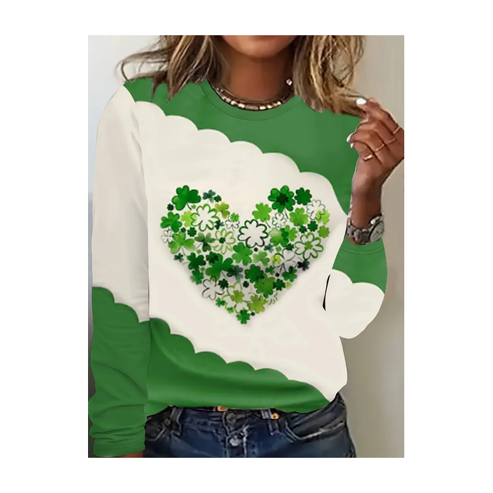 Women's Shamrock Long Sleeve Tee T-shirt Crew Neck Printing Casual Spring/Fall Graphic Tee Top