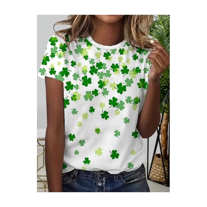 Women's Shamrock Short Sleeve Tee T-shirt Crew Neck Printing Casual Summer Graphic Tee Top