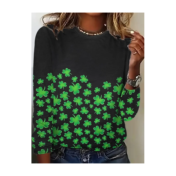 Women's Shamrock Long Sleeve Tee T-shirt Crew Neck Printing Casual Spring/Fall Graphic Tee Top