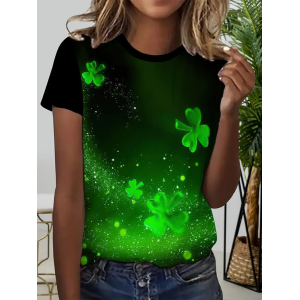 Women's Shamrock Short Sleeve Tee T-shirt Crew Neck Printing Casual Summer Graphic Tee Top