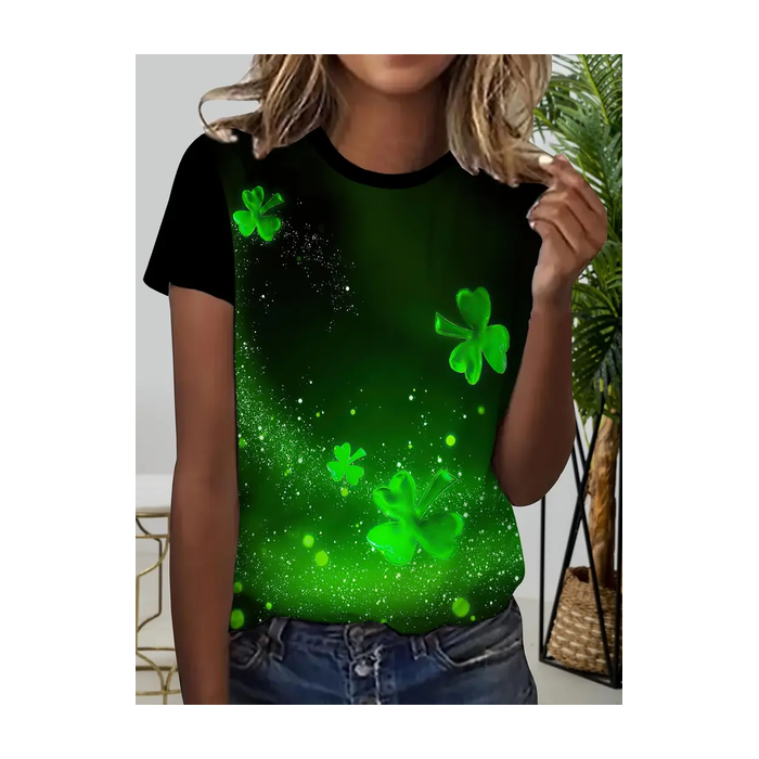 Women's Shamrock Short Sleeve Tee T-shirt Crew Neck Printing Casual Summer Graphic Tee Top