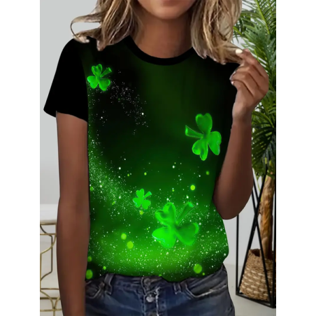 Women's Shamrock Short Sleeve Tee T-shirt Crew Neck Printing Casual Summer Graphic Tee Top