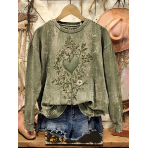 Women Floral Crew Neck Printing Casual Spring/Fall Long Sleeve Sweatshirt
